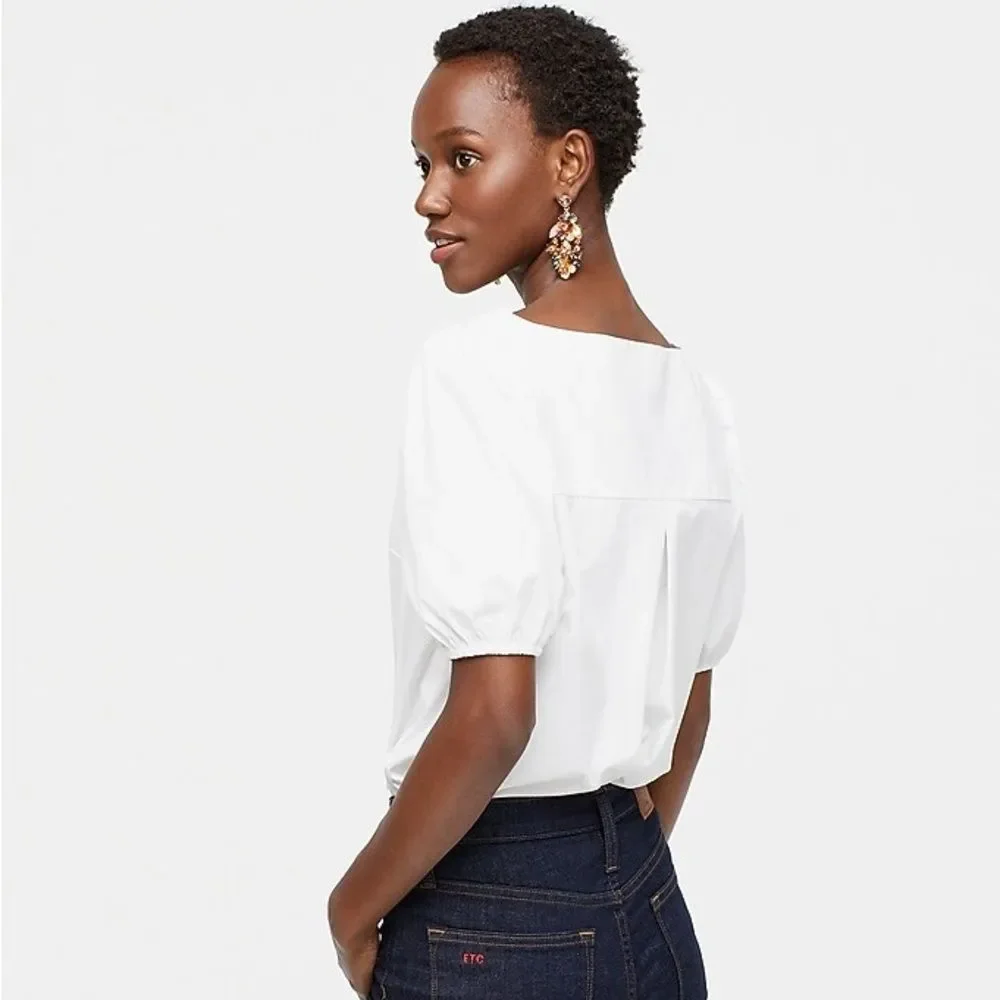 J Crew Puff Sleeve Top White 100% Cotton